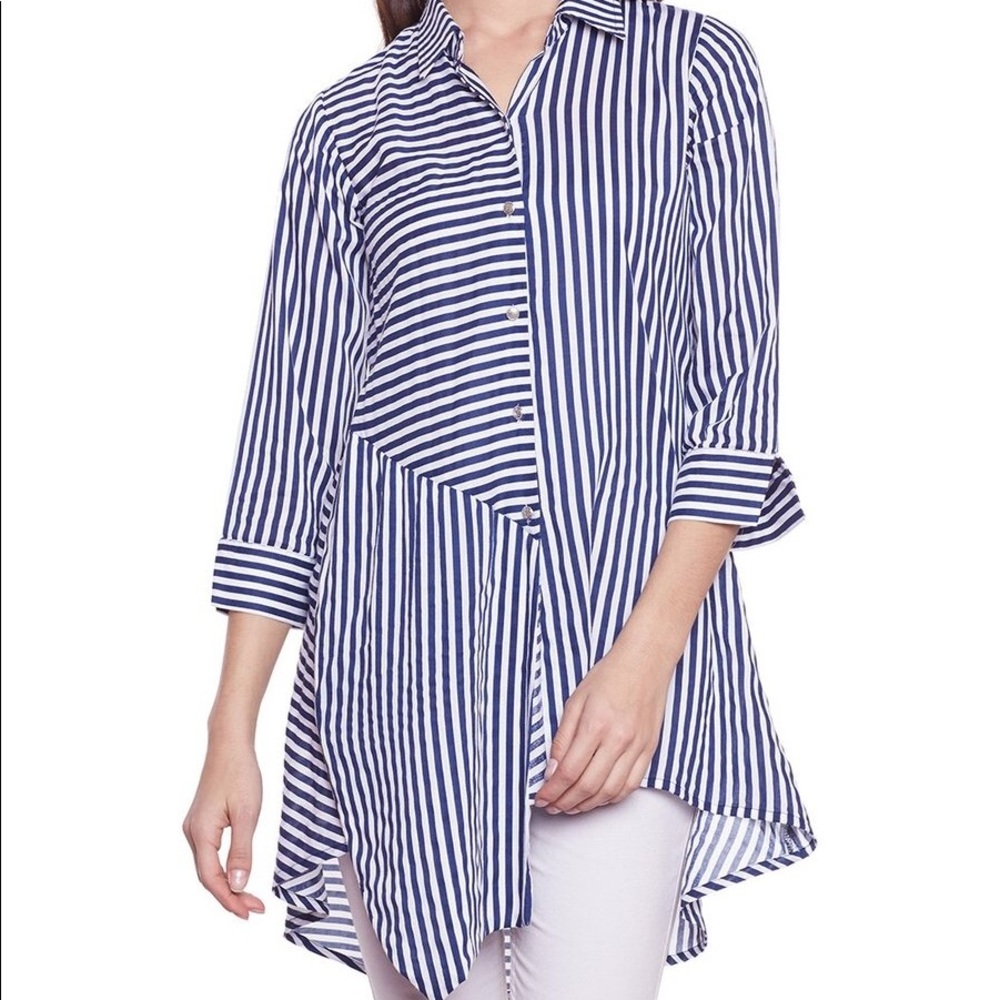 Lifestyle Navy button down blouse